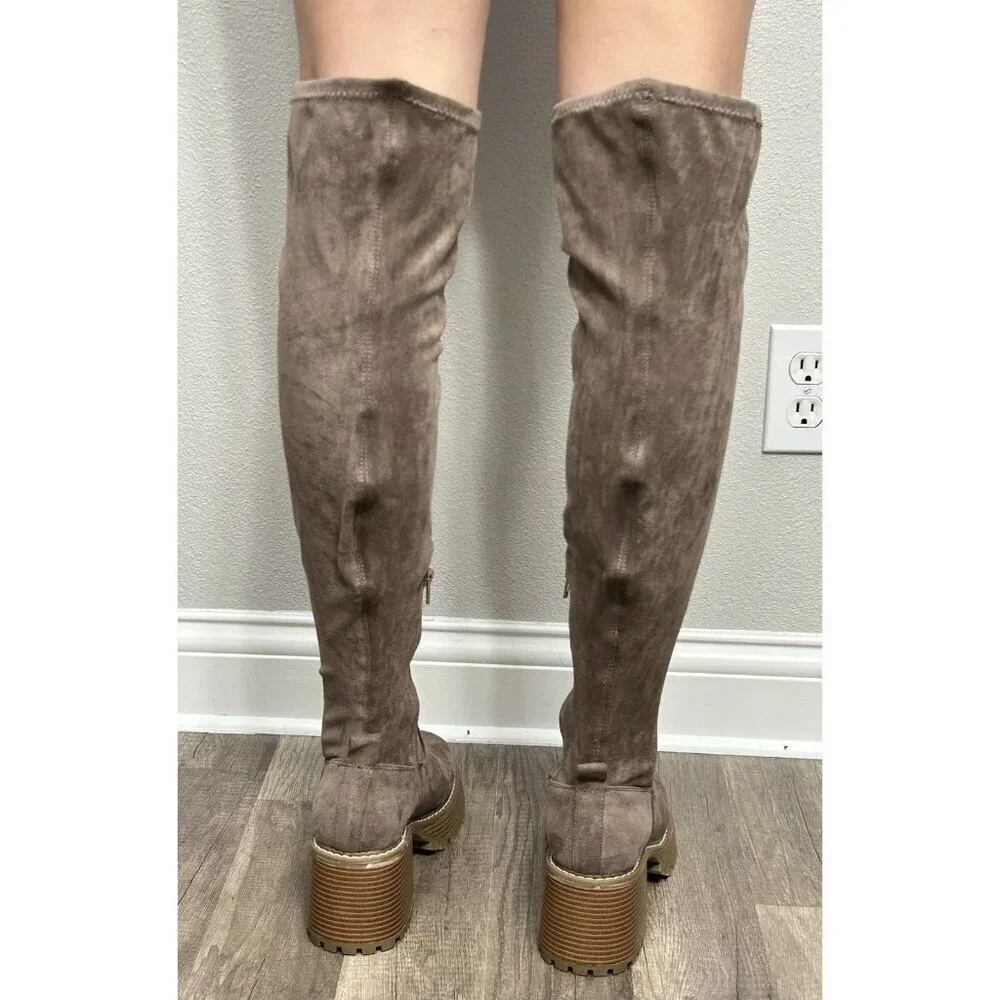 NEW Altar’d State Faux Suede Over The Knee Boots Taupe Chunky Lug Sole Size 8.5M